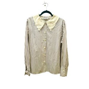 VTG Russ 1960s cream and blue striped blouse with a Peter Pan collar Made in USA